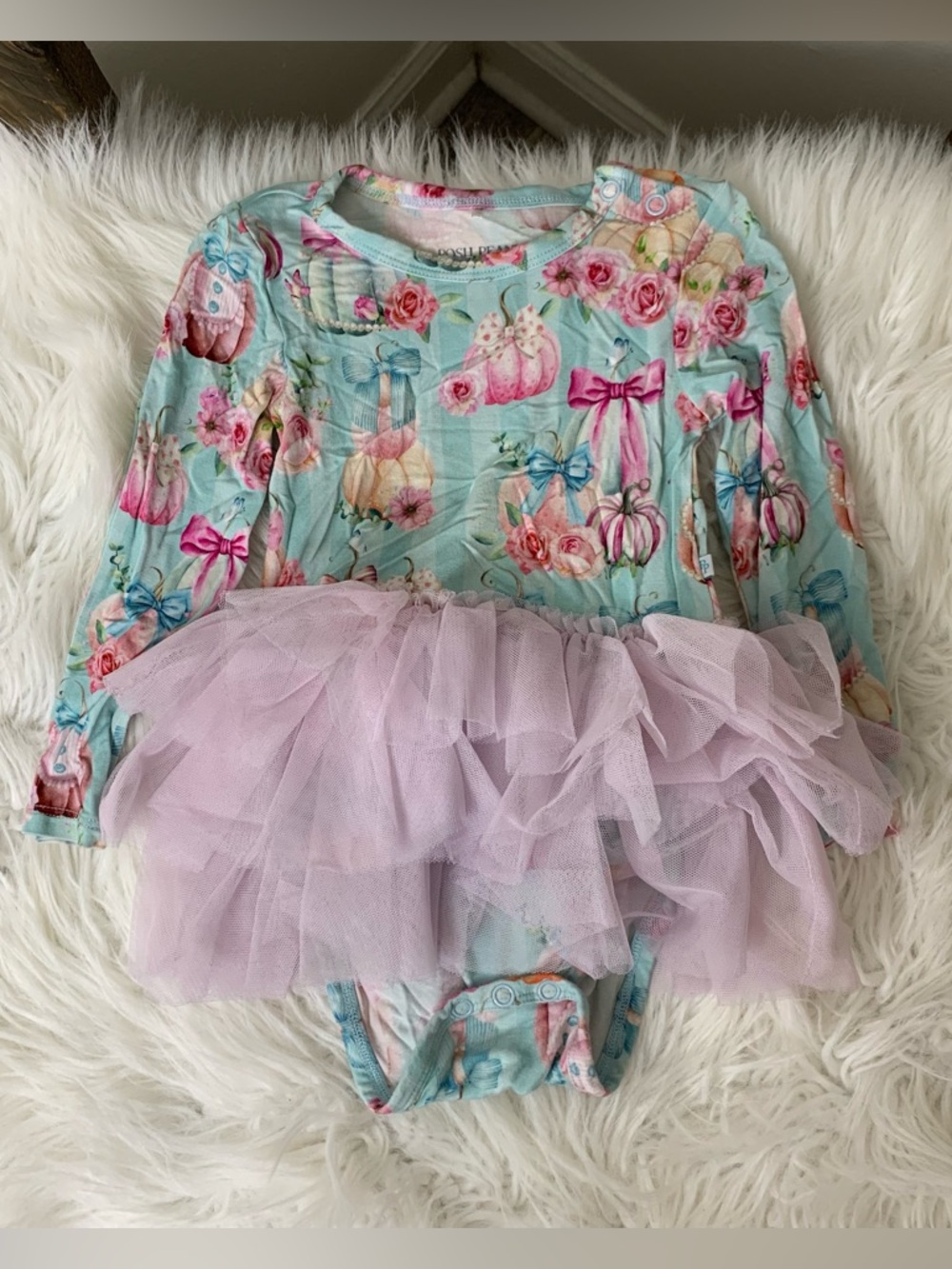 Posh Peanut Aqua Floral Tutu Baby Bodysuit Size 12-18M